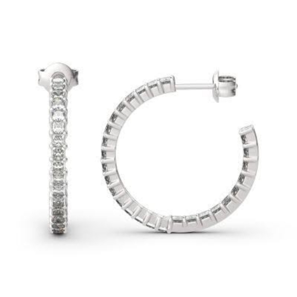 Dazzling Sterling Silver Hoops Pave CZ - Picture 2 of 16